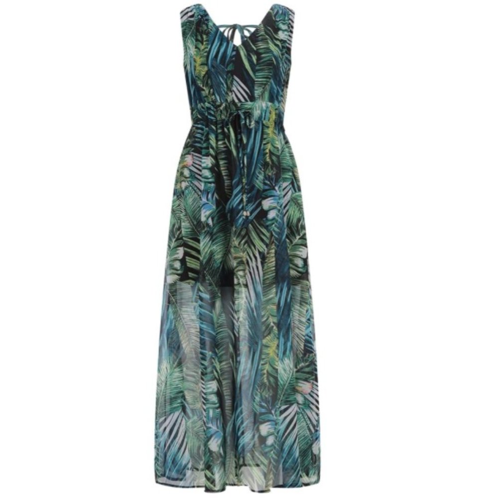 Blue Green Summer V Neck Summer Maxi